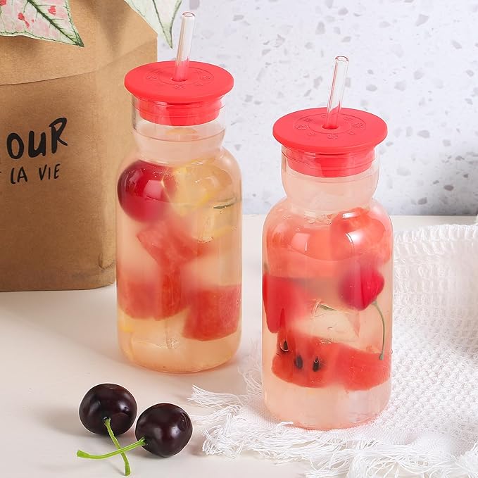 CWHHRN 17 oz Glass Cups with Lid and Straw, Glass Tumbler with Straw and Lid, Vintage Glassware for Whiskey Cocktail Beer Juice, Iced Coffee Cups with Lid (4 PACK)