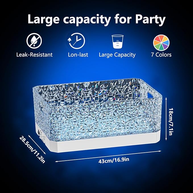 Plastic Colorful Ice Bucket for Parties,15Liter/4 Gallon Big LED Light Beverage Tub,Ice Bucket for Champagne/Beer/Drink/Wine/Cocktails/Bar,7-color