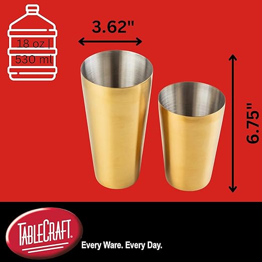 Tablecraft Stainless Steel Cocktail Shaker, 18 oz | 530 ml Drink Mixer 2 Can-on-Can Boston Mixing Cups, Mix Martinis, Shots, Espresso Cocktails, and Alcohol Drinks, For Professional Bartenders, Gold