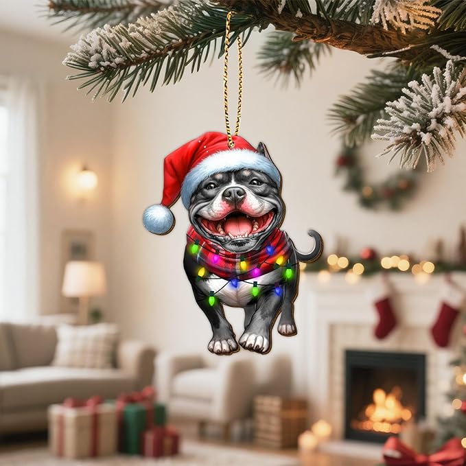 34HD Pit Bull Christmas Ornament Wooden 2-Side Printed, Dog Gifts for Dog Lovers, Christmas Decor for Trees