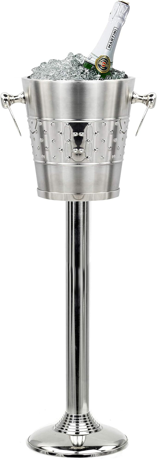 Indo-Persian Brushed Nickel Plated Majestic Wine & Ice Bucket with Steel Bucket Stand | Wine Chiller On Stand Kitchenware Bar Ware