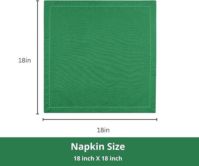 PurpleEssences Set of 12 Hemstitch Cloth Dinner Napkins 100% Cotton - Soft Durable Washable - Ideal for Wedding St Patricks Day - Perfect Everyday Use Table Linen 18x18 - St Patricks Green