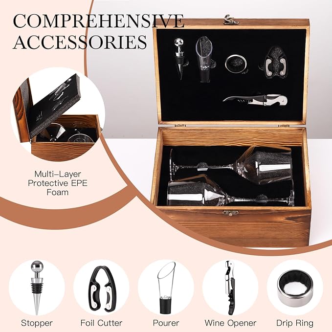 2025 Mr & Mrs Wine Glasses Gift Set with Memory Box,Wine Bag, Greeting Card – Engagement, Wedding & Newlywed Gifts for Couples, Just Engaged Gifts for Women, Christmas Couple Present