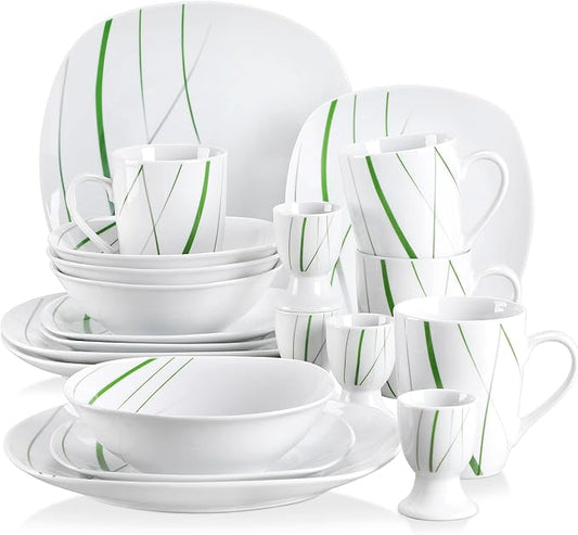 Porcelain Kitchen Dinnerware Set Ceramic Tableware 20-Piece Kitchen Porcelain Dinner Set Tableware Plate Set Including 4Egg Cup,Mug,Dessert Plate,Bowl,Dinner Plate