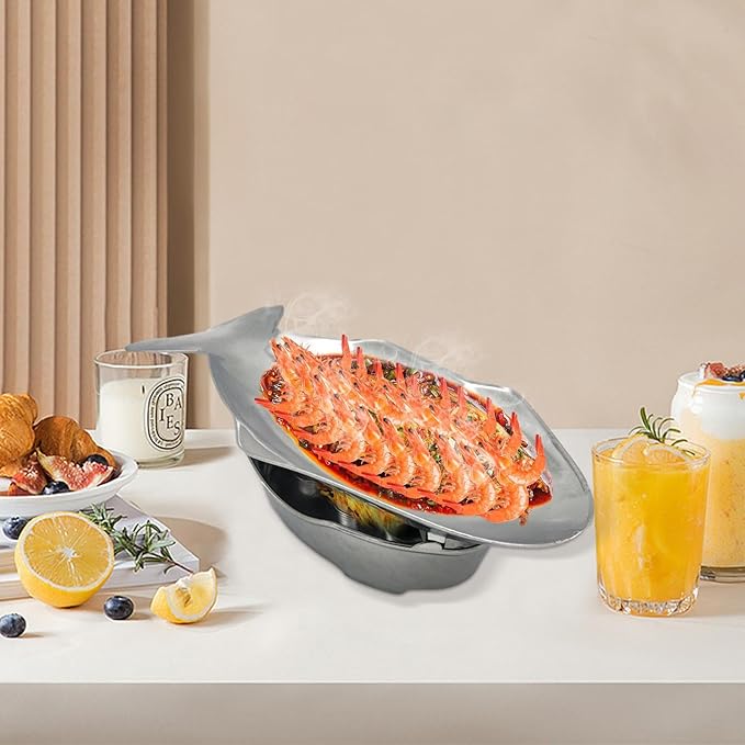 Thai Fish Plate – Aluminum Hot Pot Serving Trays, Fish-Shaped Food Platter | Metal Tableware for Indoor Kitchen, Outdoor Dining, Seafood Presentation, Party Serving, Restaurant, Home Cooking