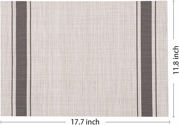 AHHFSMEI Placemats for Dining Table Set of 4 Woven Vinyl Plastic Place Mats Non-Slip Heat Insulation Stain Resistant Table Mats Washable Easy Clean Placemats (Beige Brown Stripe 4)