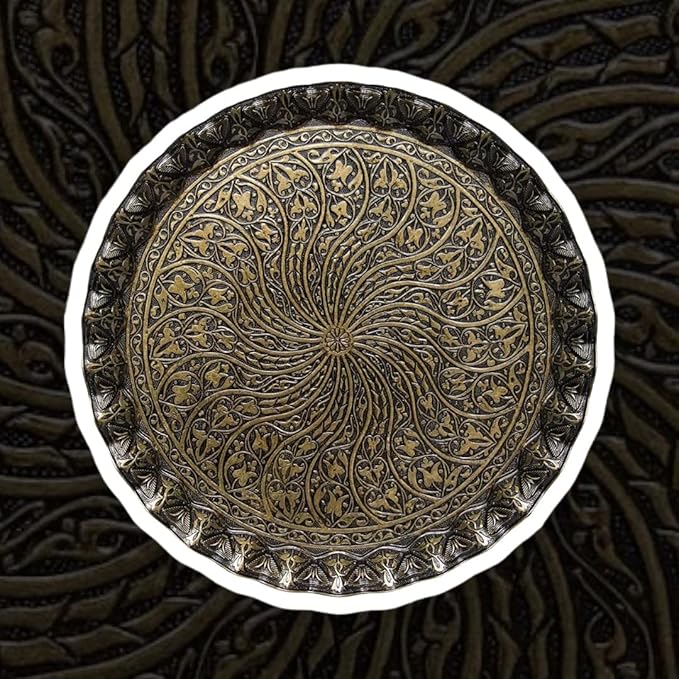 Alisveristime Turkish Ottoman Coffee Tea Serving Tray – 11.8 Inches, Wavy Zamac Tray with Traditional Motifs, Available in Five Color Variations (Autentic)