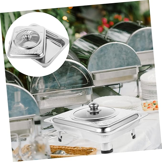 Amosfun Stainless Steel Dinner Plate Serving Tray Rounded Corners Easy Clean Design Flat Square Snack Tray for Party