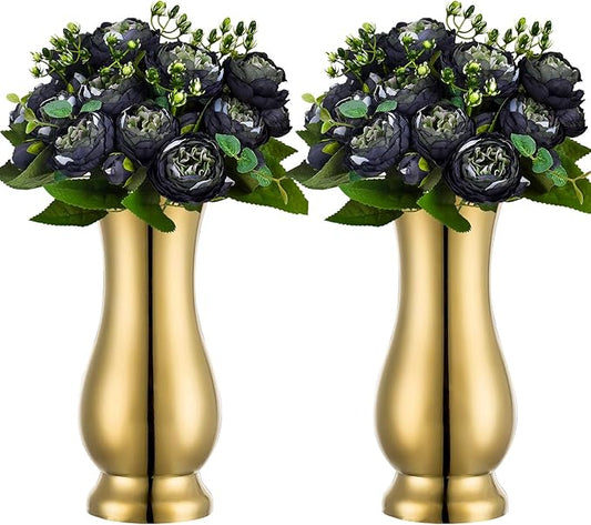 Metal Vase Centerpiece Decoration, Stainless Steel Tabletop Flower Gold Vases- Ideal for Office, Home Wedding Birthday Anniversary Ceremony Event Decor(Golden-2PCS)