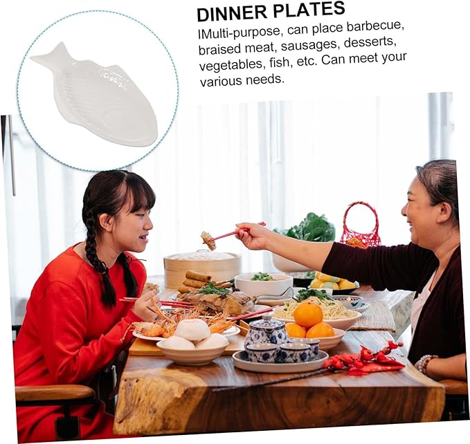 DECHOUS Ceramic Fish Shaped Plate for Serving Snacks and Appetizers Unique Dish for Home and Restaurant Use Creative Design White for Elegant Dining Experience