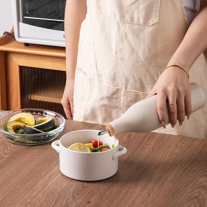 Sweejar Matte Ceramic Olive Oil Dispenser Bottle with Spout, 17 Oz Oil Dispenser for Kitchen Counter, Opaque Oil Cruet for EVOO, Vinegar, Avocado Oil Container for Cooking, Pack of 1 (Beige)