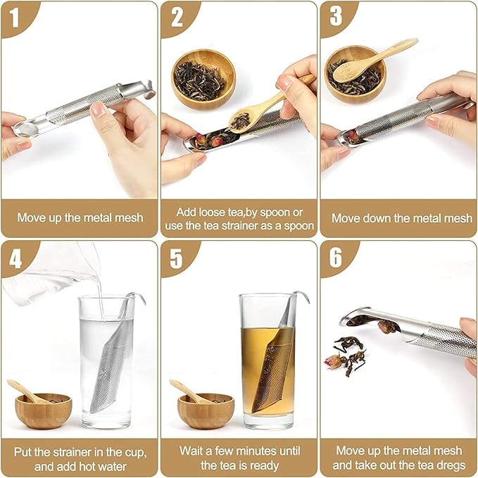 Tea Infuser, Tea Strainer, Tea Diffusers for Loose Tea, Gorgeous Lit Stainless Steel Tea Diffuser, 304 Stainless Steel Tea Strainer, Stick Pipe Tea Diffuser (2pcs +1 Brush)