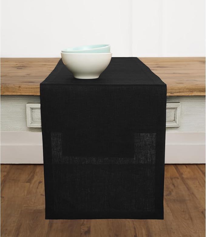 Solino Home Linen Black Table Runner 36 Inches - 100% Pure Linen Farmhouse Short Table Runner 14 x 36 Inch Ideal for Dresser and Coffee Tables - Winter, Holiday, Christmas - Fete