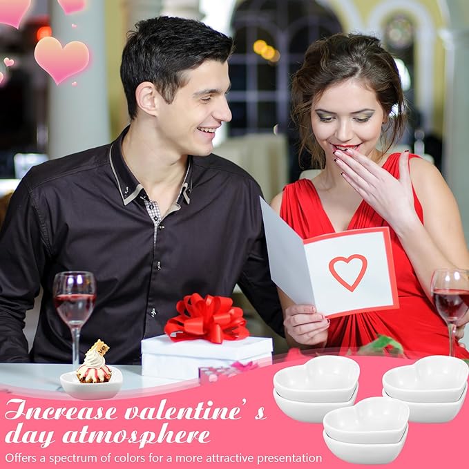 6 Pieces Heart Shaped Bowls Ceramic Dip Bowl Plates Multipurpose Salad Bowls Appetizer Plates Cooking Gifts for Candy Sauce Sushi Dipping Serving Wedding Anniversary Valentine's Day (White)