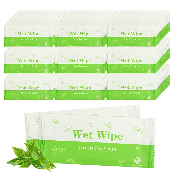 Hand Wipes Travel Size, 100 Pcs Individually Wrapped Wet Wipe Napkins for Wedding, Barbecue, Restaurant, Green Tea Scent