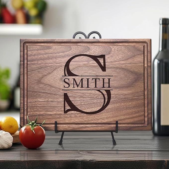 Personalized Cutting Board, Custom Wedding, Anniversary or Housewarming Gift Idea, Wood Engraved Charcuterie, for Friends and Family Initial Monogram Design 008