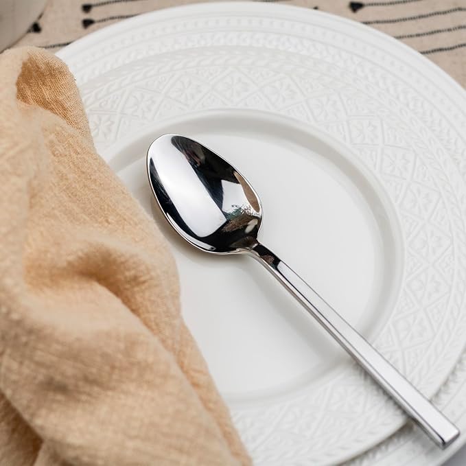 Alata Cube 8-Piece Forged Stainless Steel Teaspoons, Mirror Finish, Dishwasher Safe