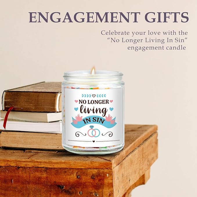 Wedding Gifts for Newlyweds, No Longer Living in Sin Candle, Funny Engagement Gifts, Gift for Bride Groom to Be, Funny Engaged Gift for Her, Bachelorette Party Decoration, Lavender Scented