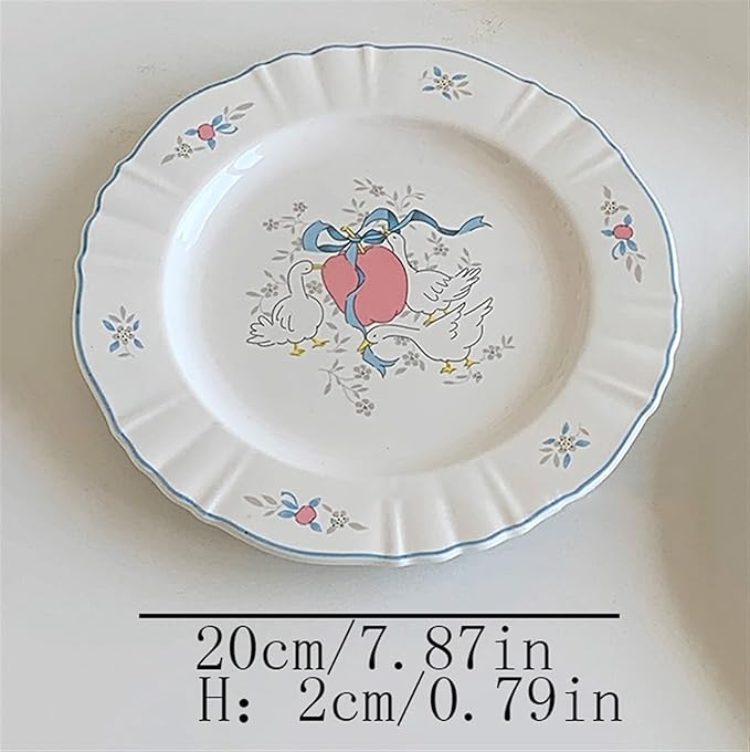 SONGCHAO Party Supplies Retro Ceramic Dinner Plate Blue Edge Ceramic Plate Breakfast Plate Fruit Plate Dessert Plate Home Round Flat Plate Party Plates