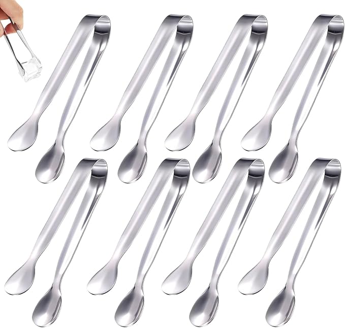 8 Pack Mini Sugar Tongs Stainless Steel Mini Serving Tongs Appetizer Tongs for Candy Buffet, Tea Party, Wedding Ice Tongs for Small Foods, Ice Cubes, Canapés