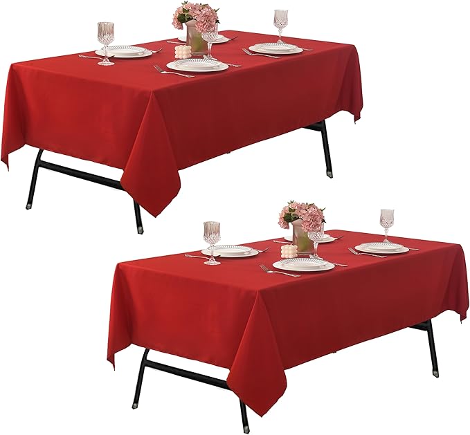 2-Pack 60x84 inch Red Table Cloths, Solid Stain and Wrinkle Resistant Oblong Tablecloth, Premium Plain Weave Polyester Fabric Rectangle Table Linen Covers for Hotel, Banquet