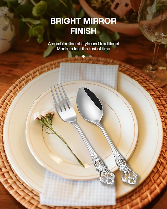 Stapava 60 Pcs Gorgeous Retro Royal Silverware Set, Stainless Steel Cutlery Flatware Set for 12, Include Forks Spoons and Knives set, Dishwasher Safe Utensils Set, Mirror Polished