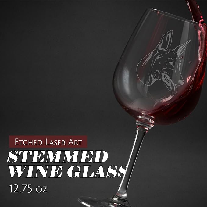 Etched Laser Art Personalized Dog Themed Etched Wine Glass - Custom Dog Breed Wine Glasses, Ideal for Pet Lovers, Unique Birthday Gift for Men & Women, Personalized Gift - Pharaoh Hound, 12.75 oz
