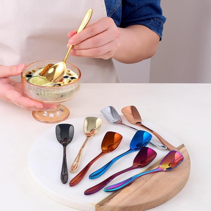 Buyer Star 5.63 Inch Ice Cream Spoon, Stainless Steel Shovel Spoon for 6, Mirror-Polished and Dishwasher-Safe, Suitable for Ice Cream and Dessert, Gold