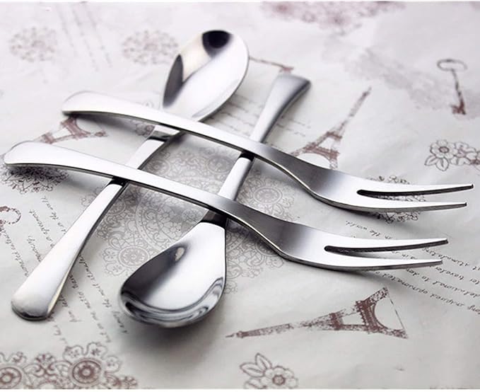 VANRA 5in 4-Piece Flatware Set - Silver Stainless Steel - 2 Forks and 2 Spoons - Salad, Teaspoon, Cocktail, Coffee, Serving, Appetizer