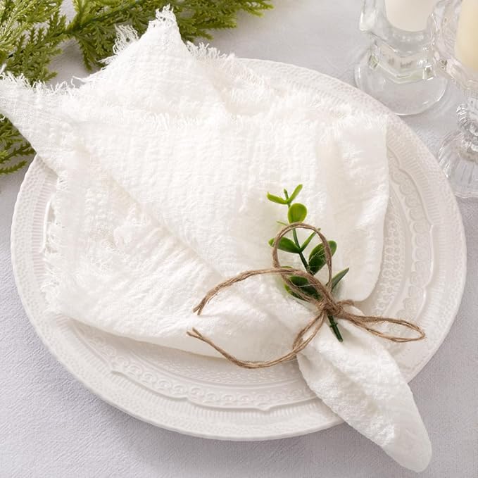 Socomi Set of 6 Linen Napkins Cream White Easter Spring Cloth Napkins Washable Cotton Dinner Napkins Fringe 17"x17" for Wedding Party Bridal Baby Shower Birthday Table Decorations