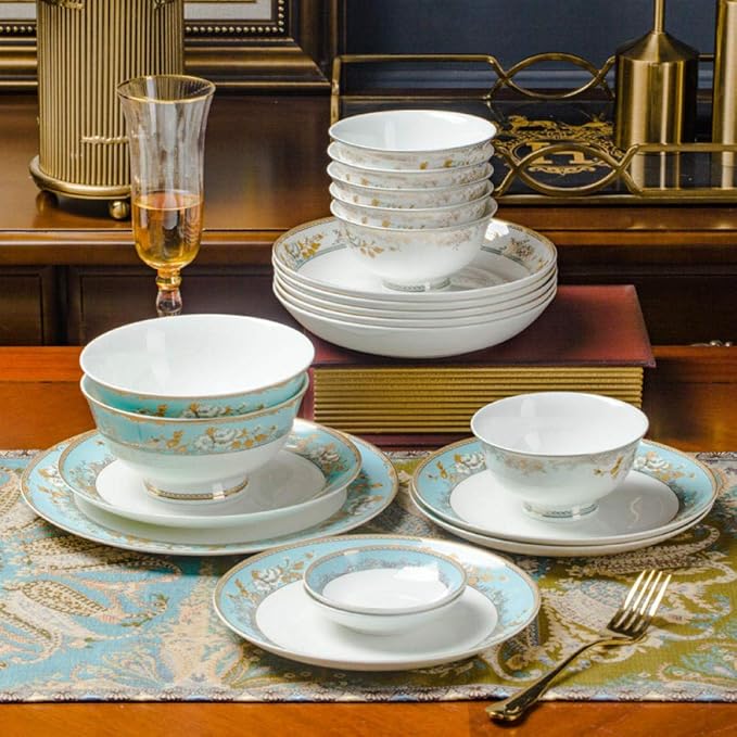 Jingdezhen Ceramic Dinnerware Set Kitchen Tableware Dinner Dish Ceramic Plates and Dishes Bowls 60pcs combination-60pcs WHITE