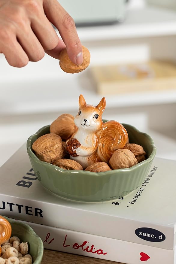 DIHOclub Cute Squirrel Candy Bowl Ceramic Candy Dish (Green Squirrel)
