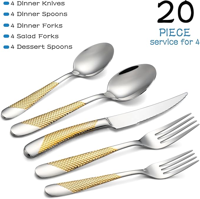 Silverware Set of 20 Stainless Steel Flatware Set Service for 4 Includes Knives Spoons Forks Kitchen Utensil Cutlery Sets For Home Kitchen Hotel