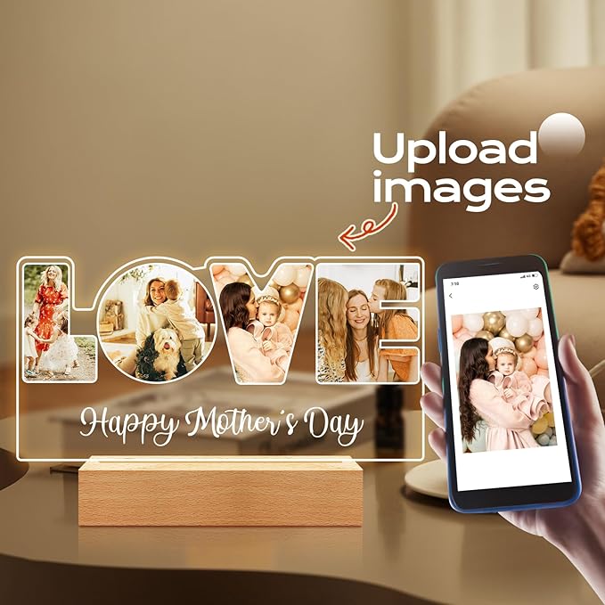 Custom Picture Frame with Photo, Custom Photo Frame with Night Light, Customized Picture Frames, Personalized Christmas Birthday Gifts for Women Men Mom Dad Baby Kid Family