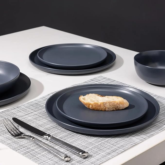 Stoneware Dinnerware Set, 16 Piece Plates and Bowls Set for 4, Microwave and Dishwasher Safe Tableware (blue)