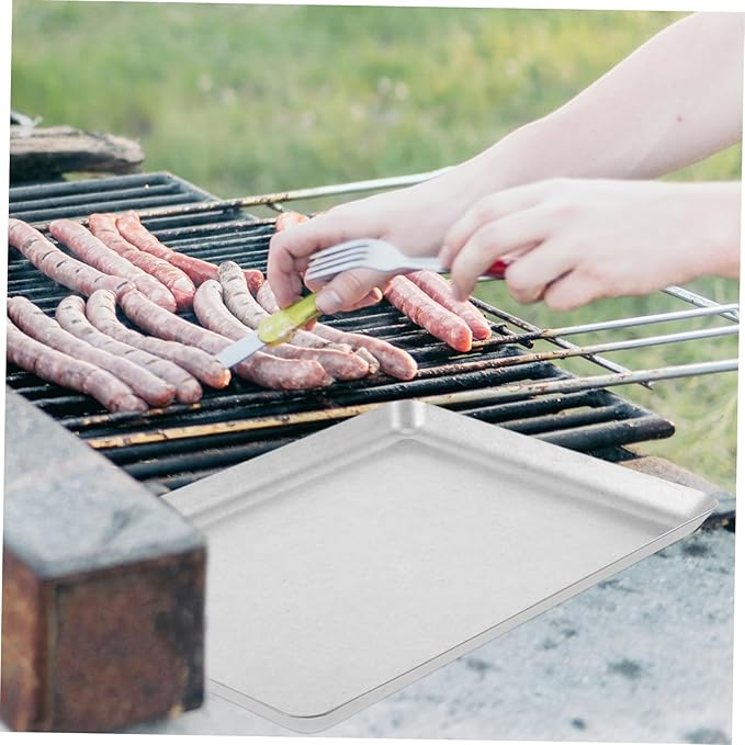 ABOOFAN Stainless Steel Dinner Plate Vintage Rectangular Serving Tray for Grill BBQ Camping