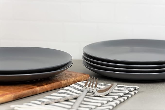 10 Strawberry Street Wazee Matte 10.5" Coupe Dinner Plate, Set of 6, Charcoal Gray