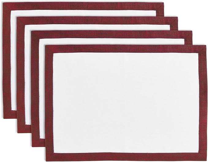 Solino Home Linen Placemats Set of 4 - Red Garnet and White Placemats 14 x 19 Inch - 100% Pure Linen Table Place Mats for Christmas, New Year - Classic, Handcrafted and Machine Washable