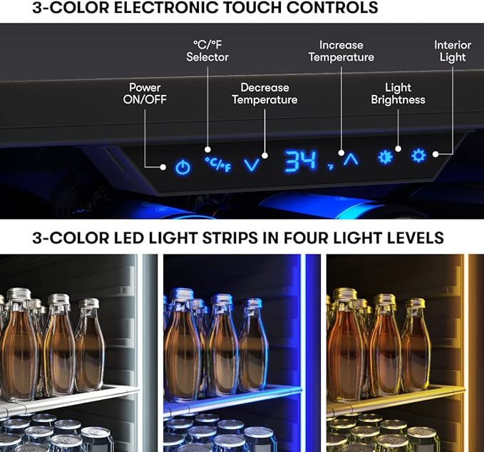 Zephyr 24" Wine Fridge & Beverage Refrigerator Single Zone Under Counter - Mini Wine Cooler Cellars Small Beer Cabinet Drink Chiller Freestanding with French Glass Door Black, 7 Bottles, 112 Cans