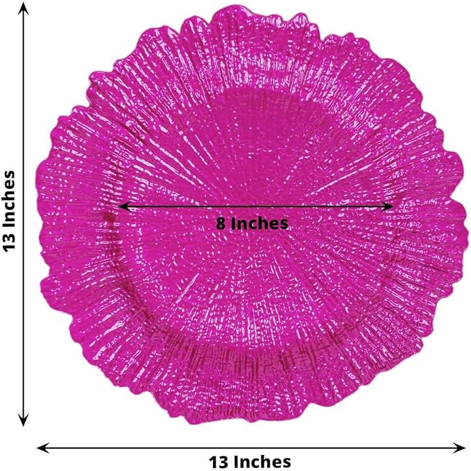 13" Charger Plates - Set of 12 - Acrylic Fuchsia Round Reef Disposable Chargers, Ideal for Dinner Party Wedding Holiday Bulk Events