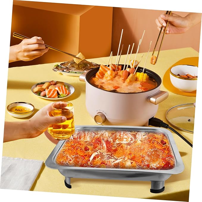 Ciieeo Stainless Steel Buffet Serving Tray with Combined Cover Rectangular Food Holder for Parties Kitchen Use and Display and Stable Design with Transparent Lid