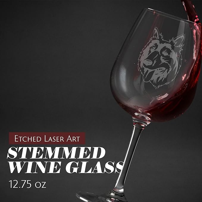 Etched Laser Art Personalized Dog Themed Etched Wine Glass - Custom Dog Breed Wine Glasses, Ideal for Pet Lovers, Unique & Personalized Birthday Gift for Men & Women - Old German Shepherd, 12.75 oz