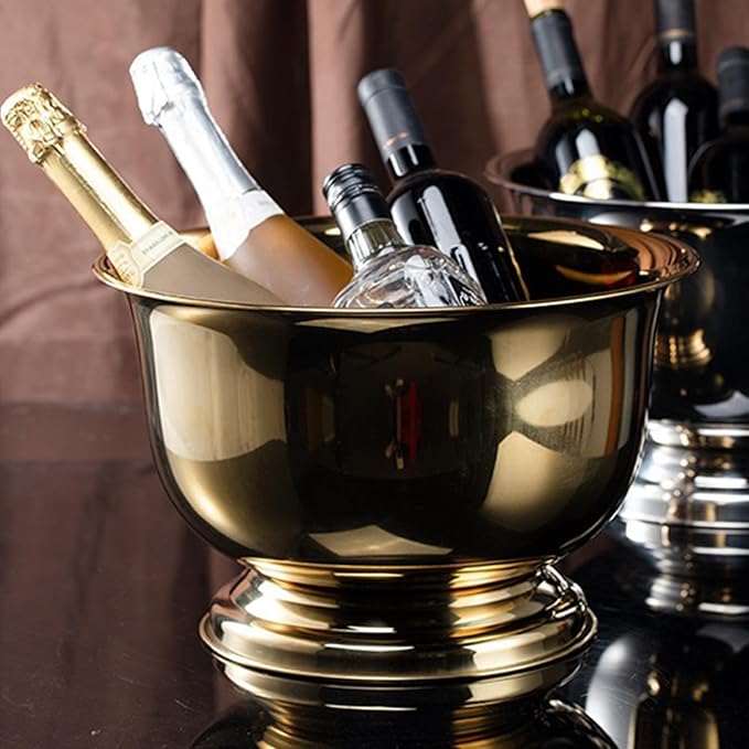 Gold Ice Bucket for Parties Stainless Steel 8L Beverage Tub Large Capacity Champagne Bucket Drink Tub Insulated Punch Bowl Drink Chiller