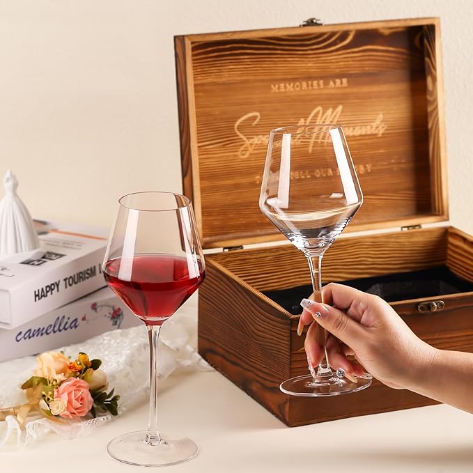 2025 Mr & Mrs Wine Glasses Gift Set with Memory Box,Wine Bag, Greeting Card – Engagement, Wedding & Newlywed Gifts for Couples, Just Engaged Gifts for Women, Christmas Couple Present