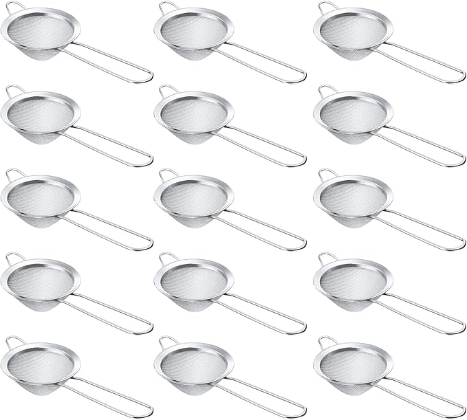 15 Pcs Tea Strainers Cocktail Strainer Stainless Steel Fine Mesh Strainer Colander Conical Food Loose Tea Filter Practical Bar Colander Tool 3.2 Inches Silver