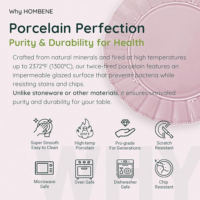 HOMBENE Plates and Bowls Sets for 4, 16 Piece Dinnerware Sets, Porcelain Plate set, Ceramic dish set, Wedding kitchen & dining, Microwavable Dreamy Sakura Pink