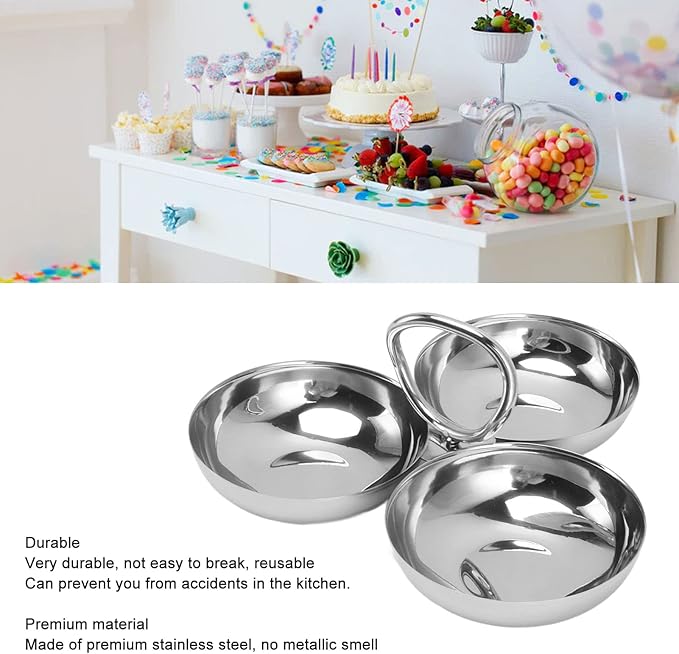 304 Stainless Steel Serving Plate, 3 IN 1 Fruit Bowl Snack Plate, Reusable Dessert Plates, Fruit Plate for Fridge, Simple Snack Tray, Portable Serving Tray for Home Kitchen Party(Mmol/L)