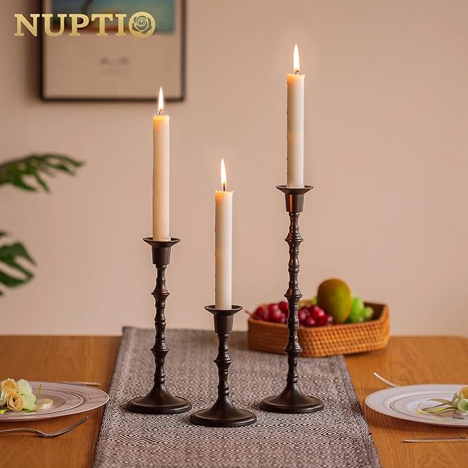 NUPTIO Candle Stick Holders for Halloween: Set of 6 Matte Black Taper Candlestick Holders - Bulk Antique Tall Candleholder for Fall Thanksgiving Christmas Kwanzaa Shabbat Table Fireplace Decor
