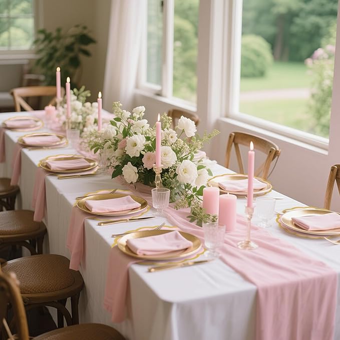 100 Pcs Pink Paper Placemats 13.5 Inch Disposable Scalloped Colorful Pastel Round Table Place Mats with Gold Edges, Decorative Colors Mats for Birthday Wedding Bridal Shower Banquet Tea Party
