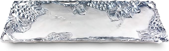 Arthur Court Metal Grapevine Oblong Serving Tray Grape Pattern Sand Casted in Aluminum with Artisan Quality Hand Polished Design Tarnish-Free 19 inch x 8 inch